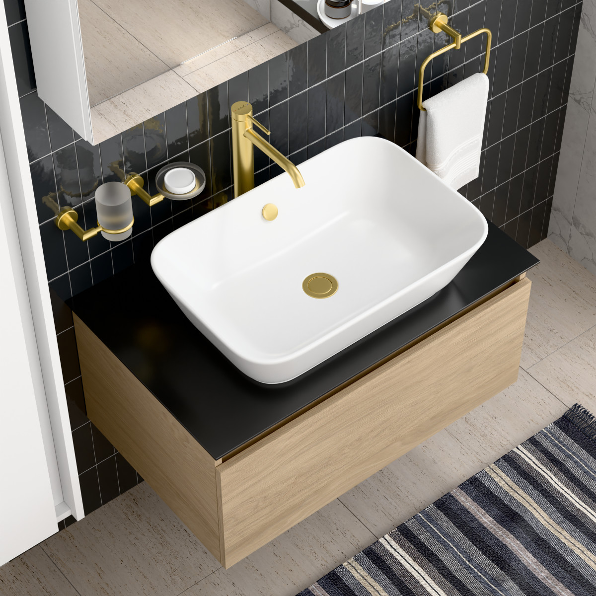 Смеситель для раковины-чаши VitrA Minimax Round A4353425EXP однорычажный брашированное золото латунь