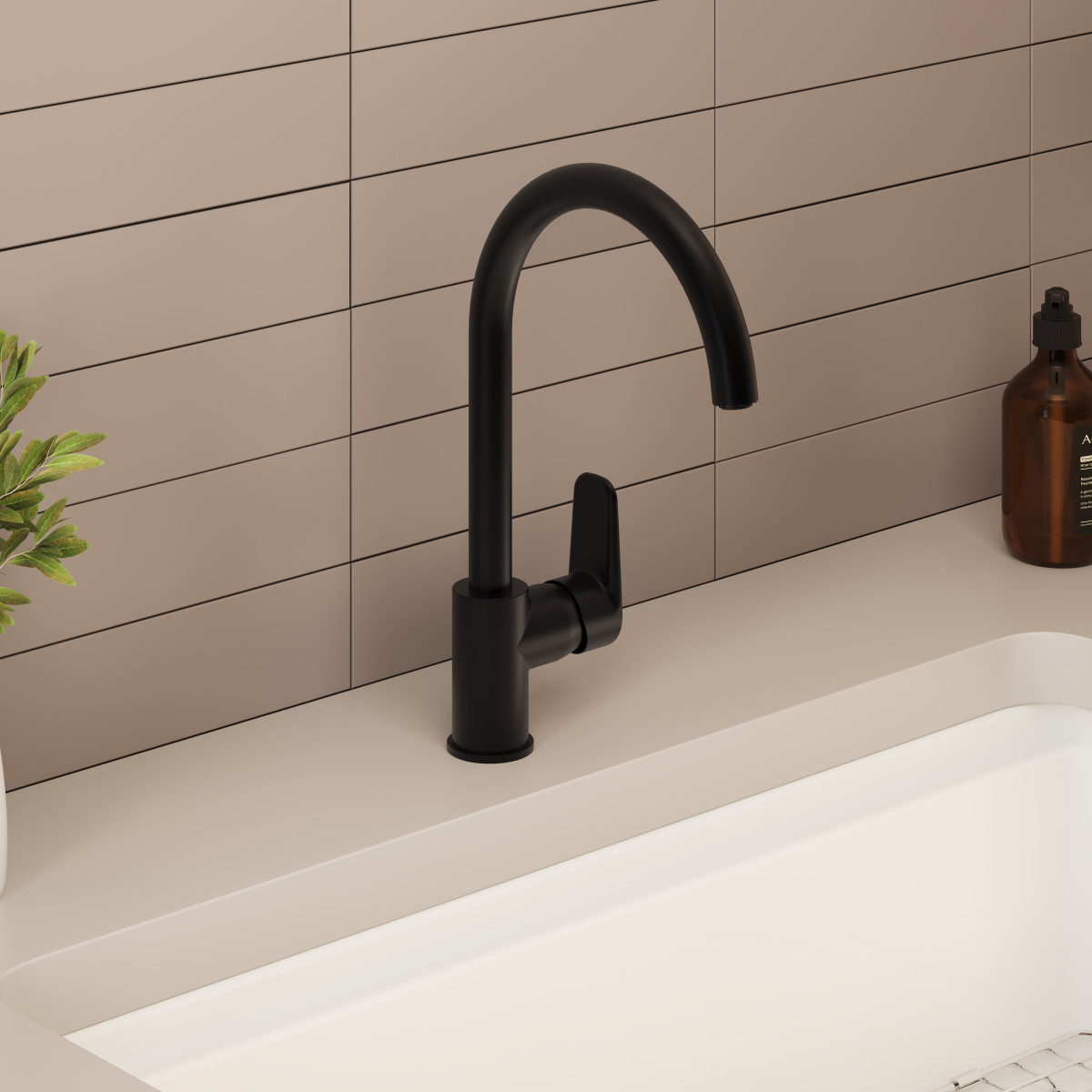 Смеситель для кухни VitrA Flow Soft A4341936EXP с поворотным изливом однорычажный матовый черный латунь