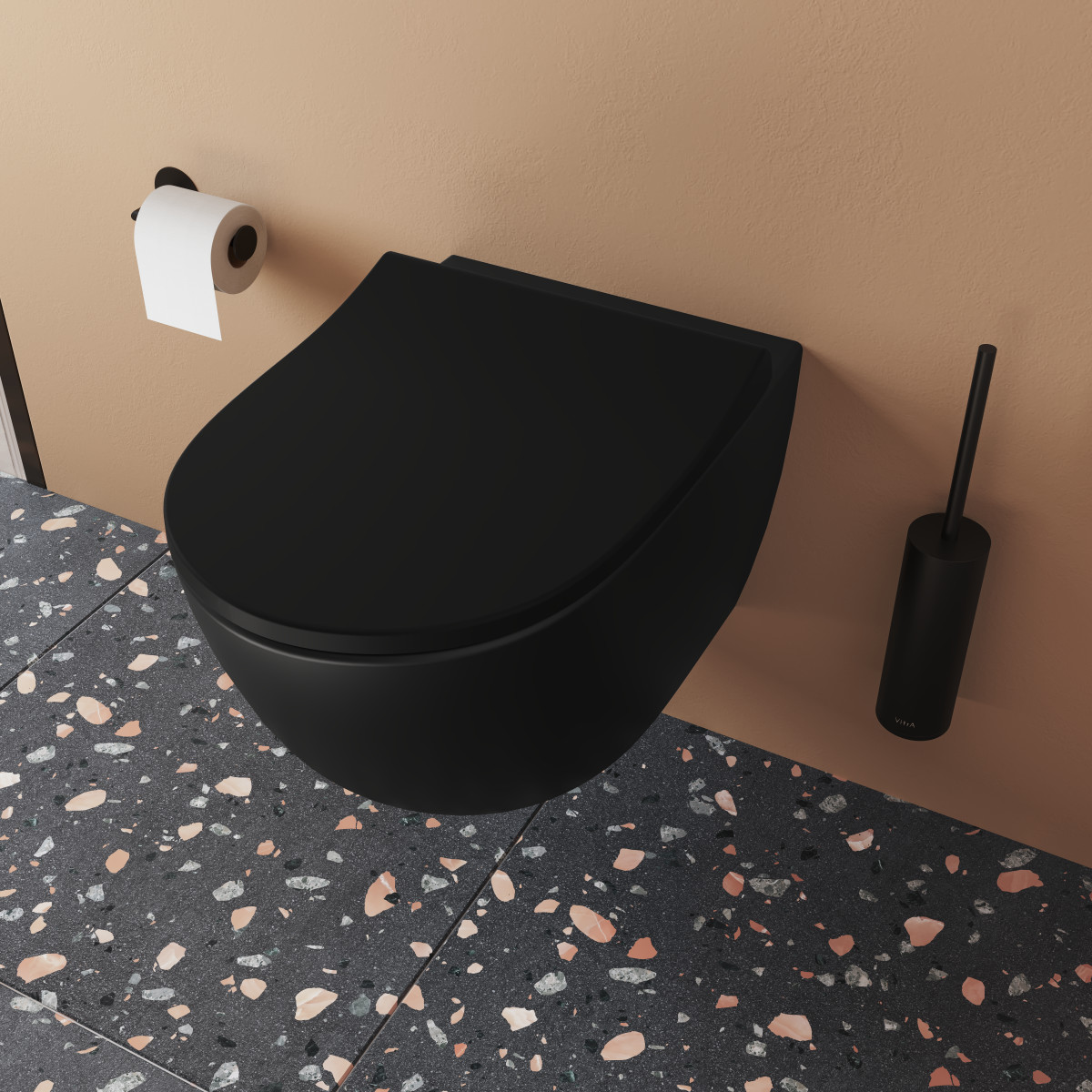 Подвесной унитаз VitrA Sento (Сенто) 7748B083-0101 безободковый Rim-ex матовый черный санитарный фарфор антибактериальное покрытие Hygiene (Хайджн)