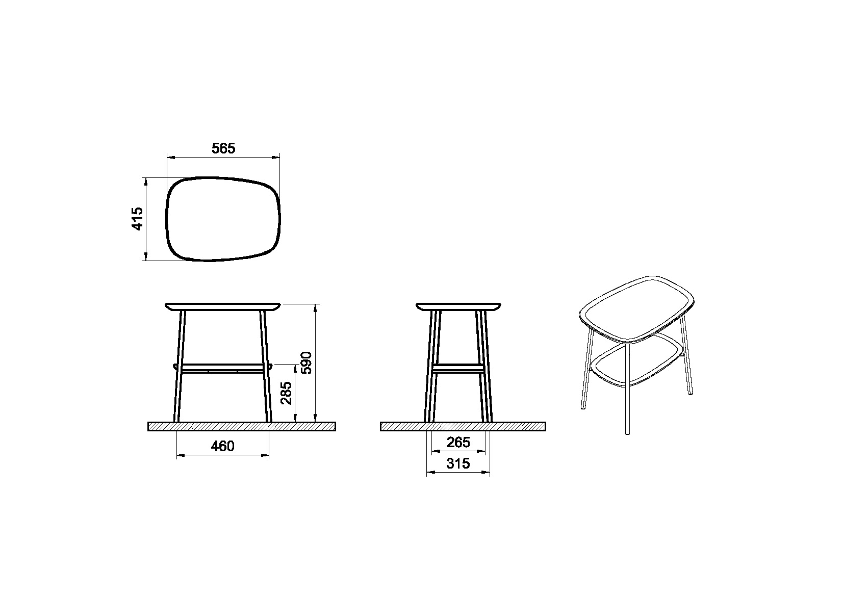 Маленький столик Plural с керамической столешницей и полкой из темного дуба, 55 см, матовый белый 64065