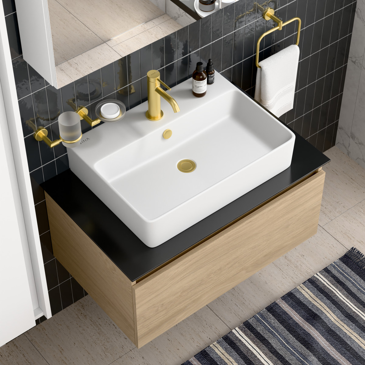 Смеситель для раковины VitrA Minimax Round A4353025EXP однорычажный брашированное золото латунь