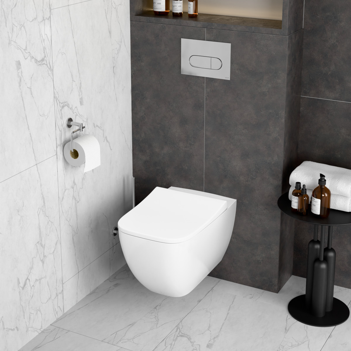 Инсталляция с унитазом VitrA Shift (Шифт) 9855B003-7206 комплект 4 в 1 с сиденьем микролифт безободковый Rim-ex цвет клавиши хром