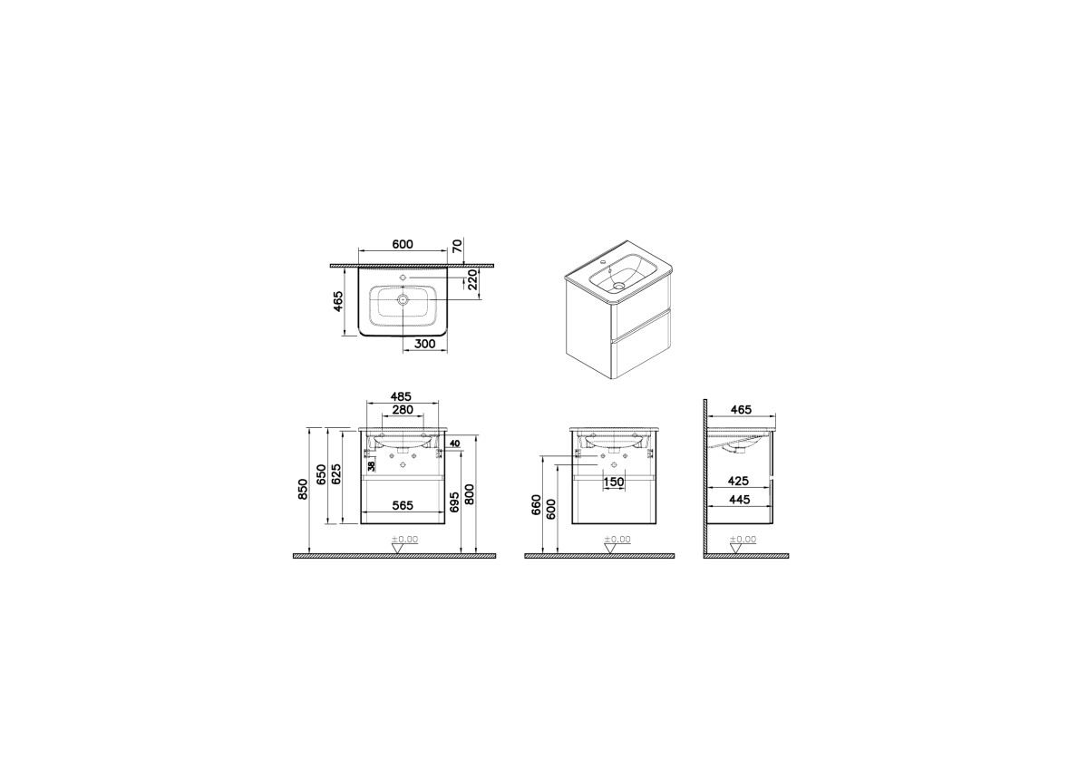 Тумба с раковиной для ванной VitrA Mia Plus Round 69817 60 см золотой дуб ДСП
