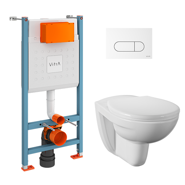 Инсталляция с унитазом VitrA Normus 9773B003-7207 комплект 4 в 1 цвет клавиши глянцевый белый
