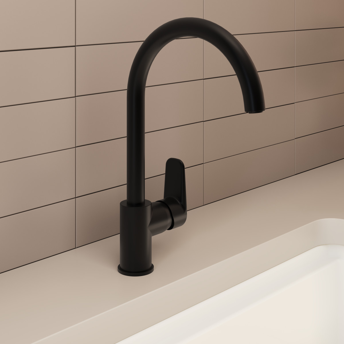 Смеситель для кухни VitrA Flow Soft A4341936EXP с поворотным изливом однорычажный матовый черный латунь