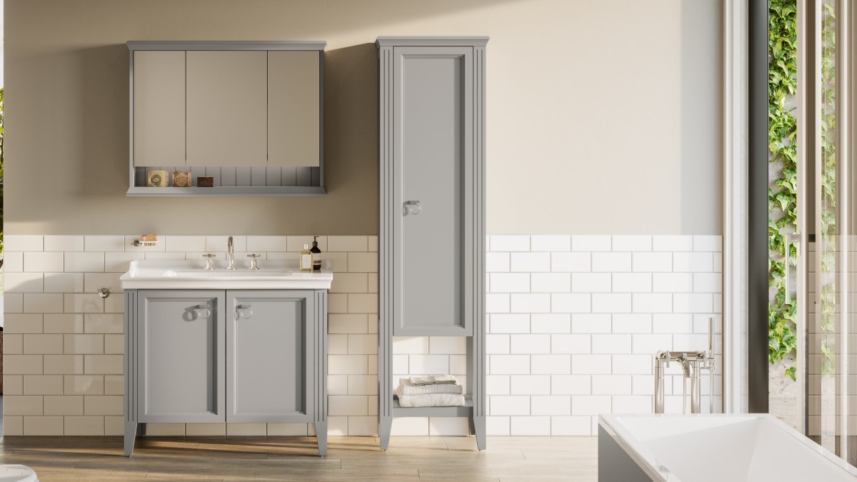 Шкаф пенал в ванную VitrA Valarte 62241 55 см матовый серый МДФ