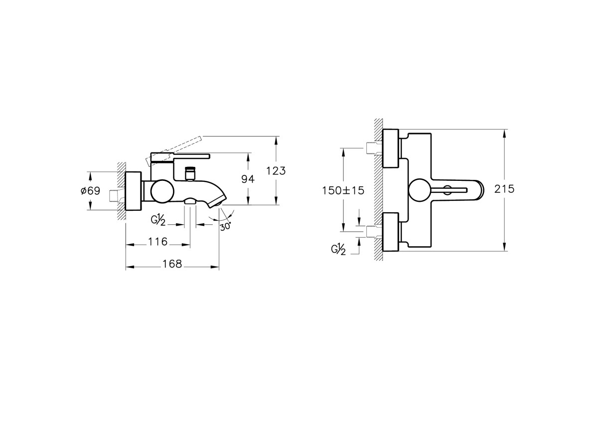 Настенный смеситель для ванны VitrA Minimax Round A43548EXP однорычажный хром латунь