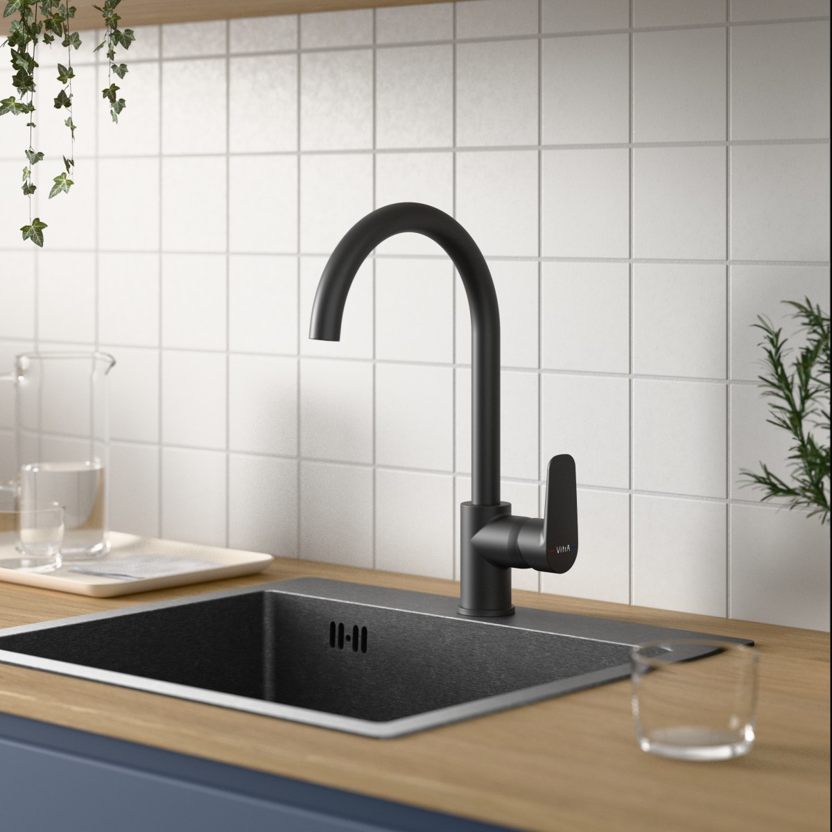 Смеситель для кухни VitrA Flow Soft (Флоу Софт) A4341936EXP, с поворотным изливом, однорычажный, матовый черный, латунь