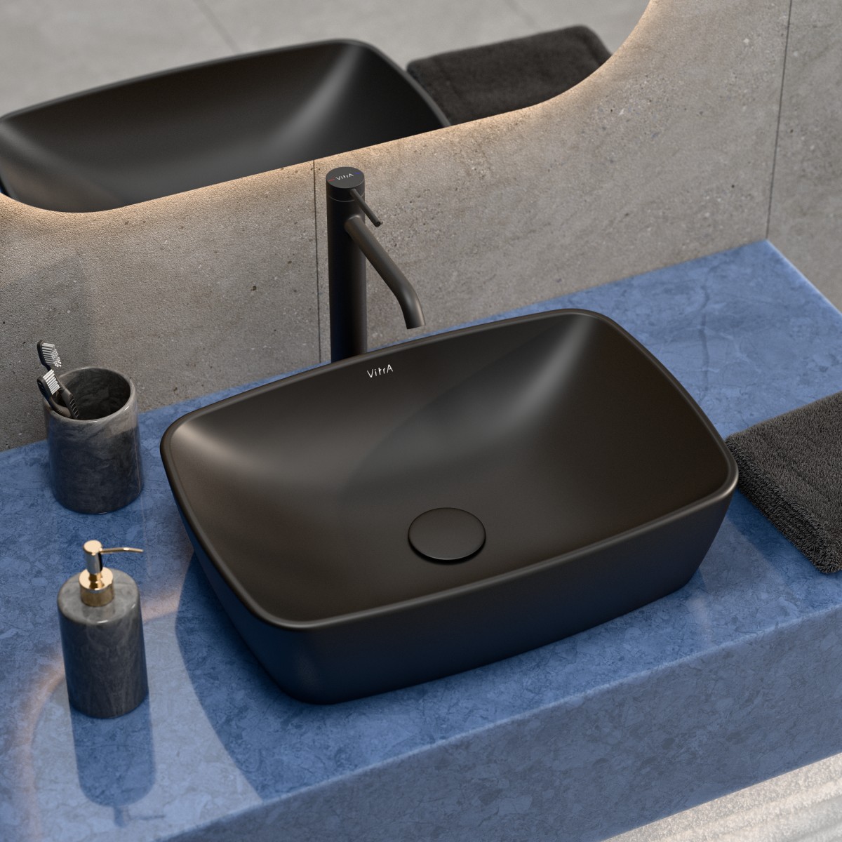 Раковина чаша VitrA Shift (Шифт) 7075B083-0016, 55 x 38 см, накладная, черная, антибактериальное покрытие Hygiene (Хайджн)