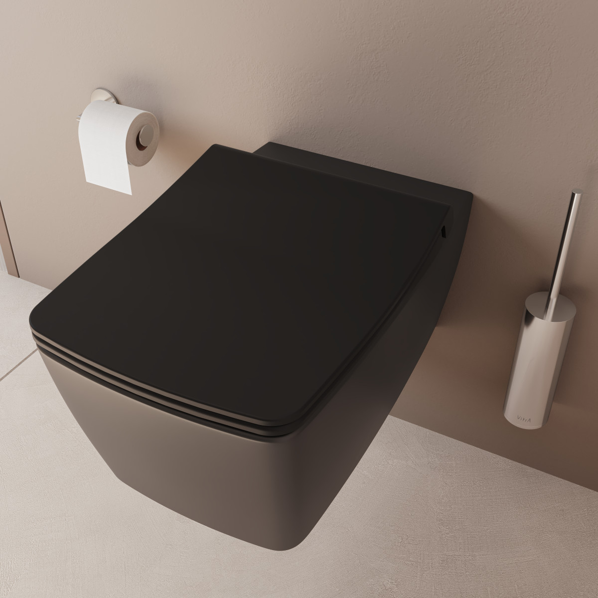 Подвесной унитаз VitrA Metropole (Метрополь) 7672B083-0101 безободковый Rim-ex матовый черный санитарный фарфор антибактериальное покрытие Hygiene (Хайджн)