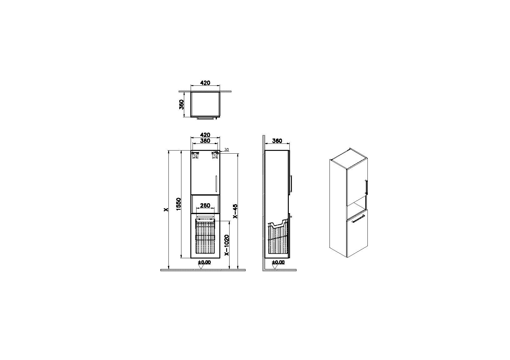 Пенал Root 40 см, левосторонний, глянцевый белый