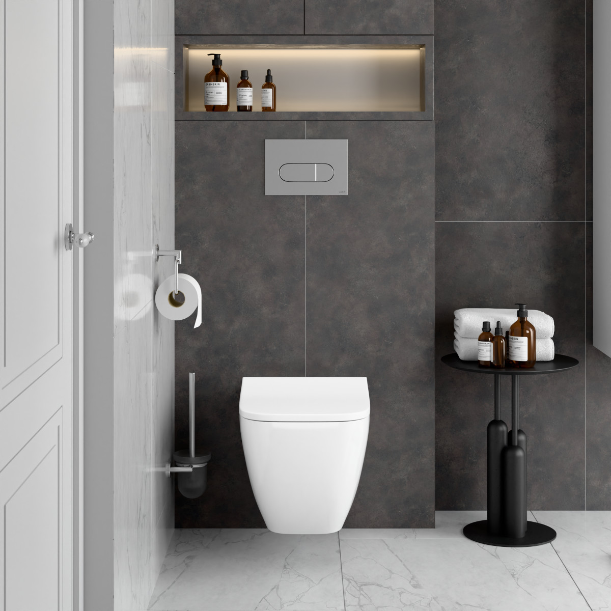 Инсталляция с унитазом VitrA Shift (Шифт) 9855B003-7206 комплект 4 в 1 с сиденьем микролифт безободковый Rim-ex цвет клавиши хром