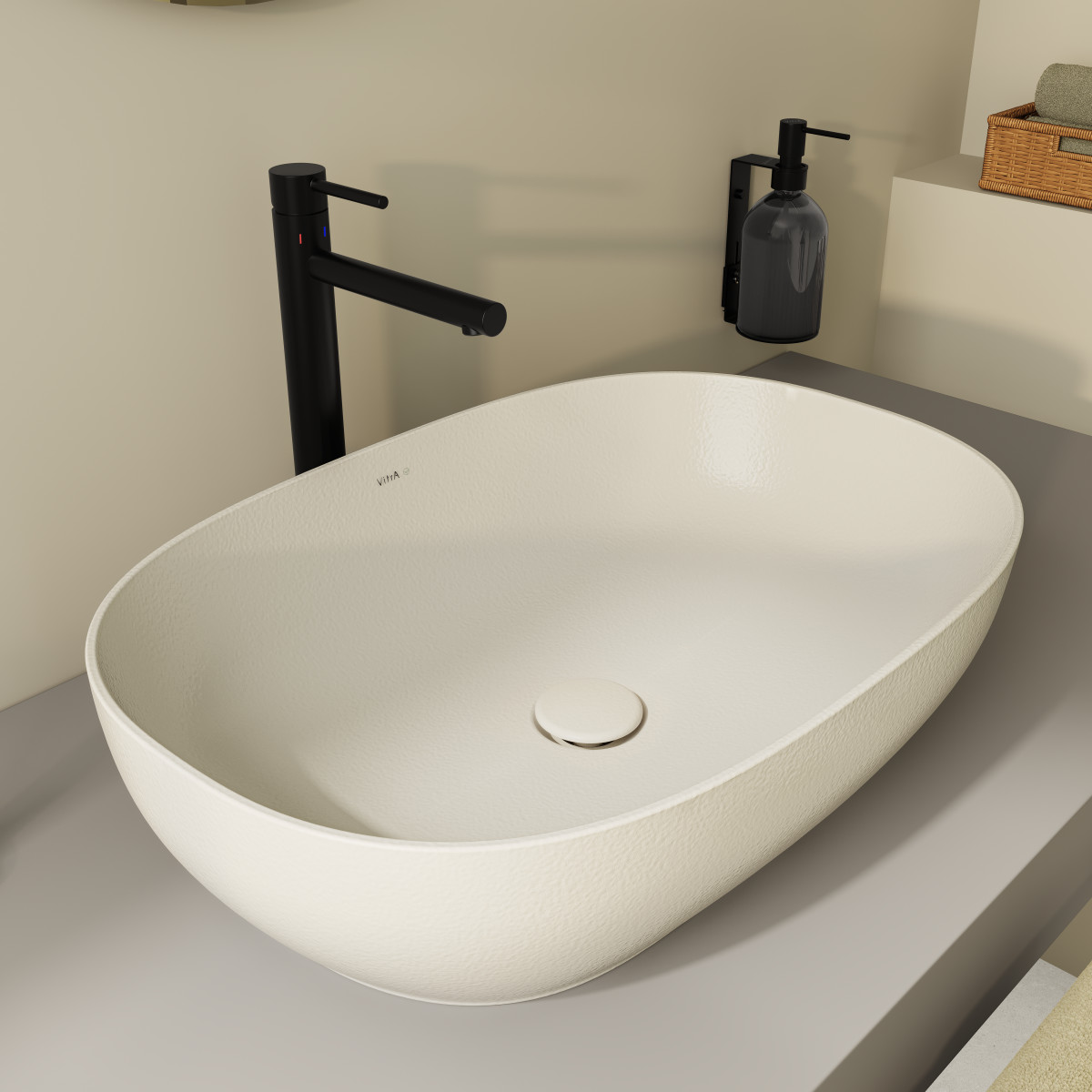 Раковина чаша VitrA Outline Recycled 7995B066-0016 60 x 41 см накладная матовая бежевая антибактериальное покрытие Hygiene