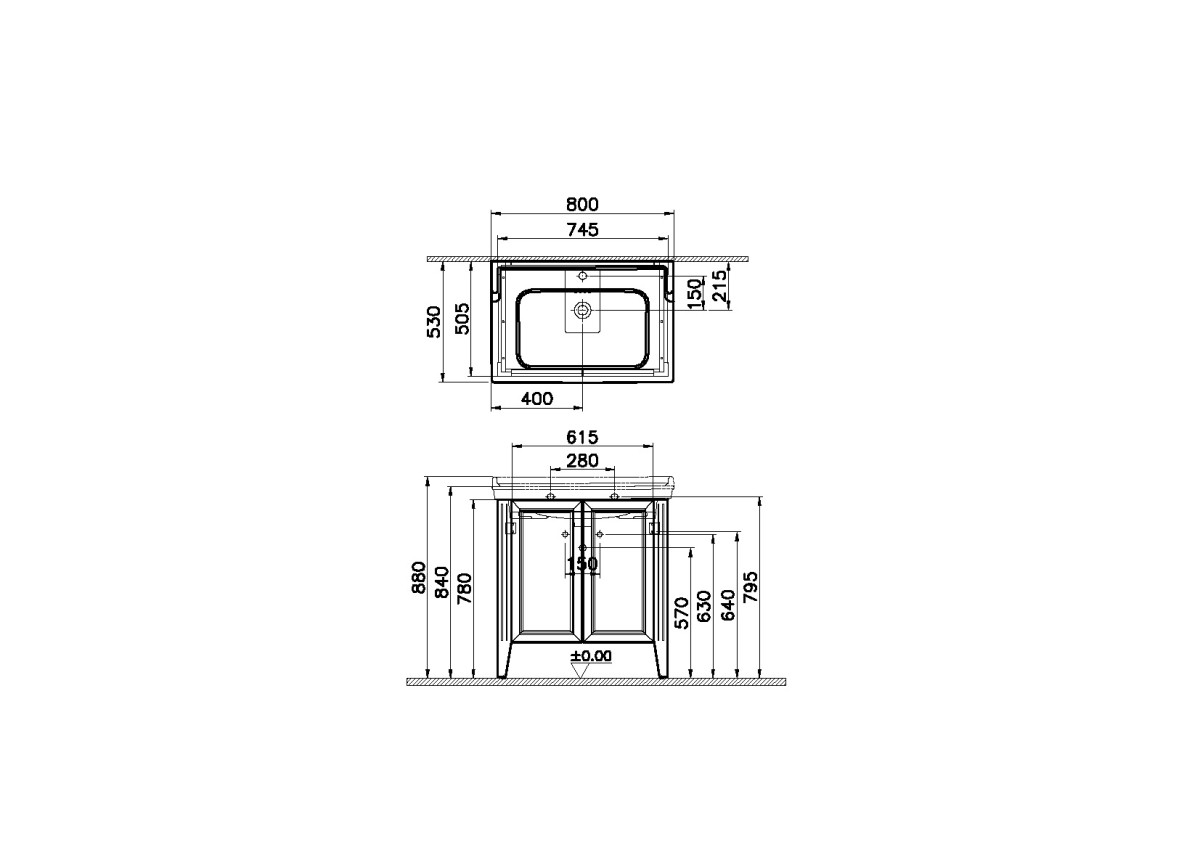 Тумба с раковиной для ванной VitrA Valarte 62154 80 см матовая серая МДФ