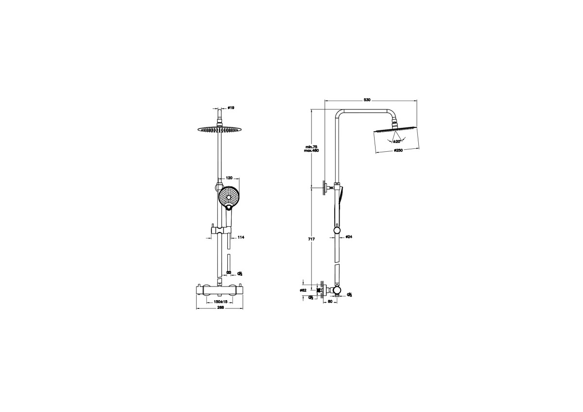 Душевая система VitrA AquaHeat A47201EXP с термостатическим смесителем и ручным душем хром латунь