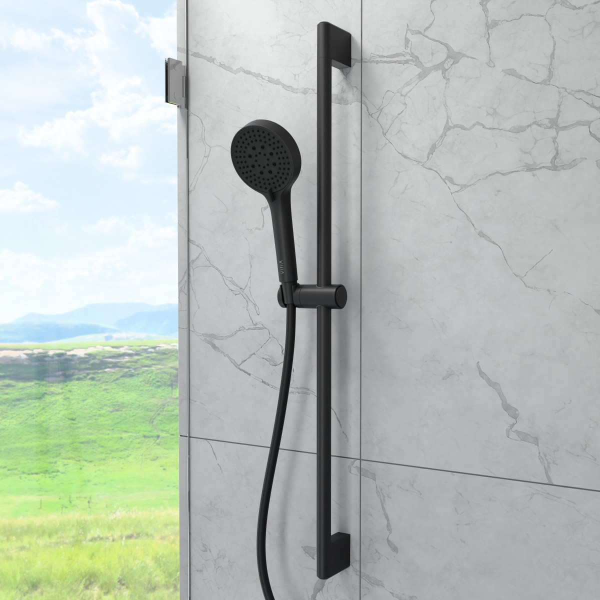 Душевая стойка VitrA Base Round A4590836EXP с ручным душем без смесителя матовая черная