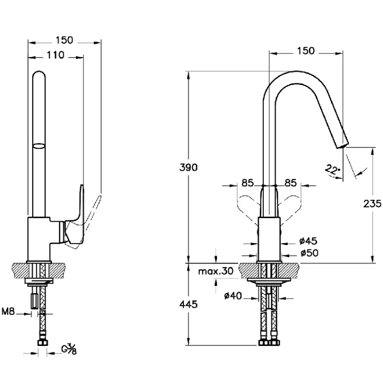 Смеситель VitrA Root Round для кухонной мойки, хром, A42742EXP