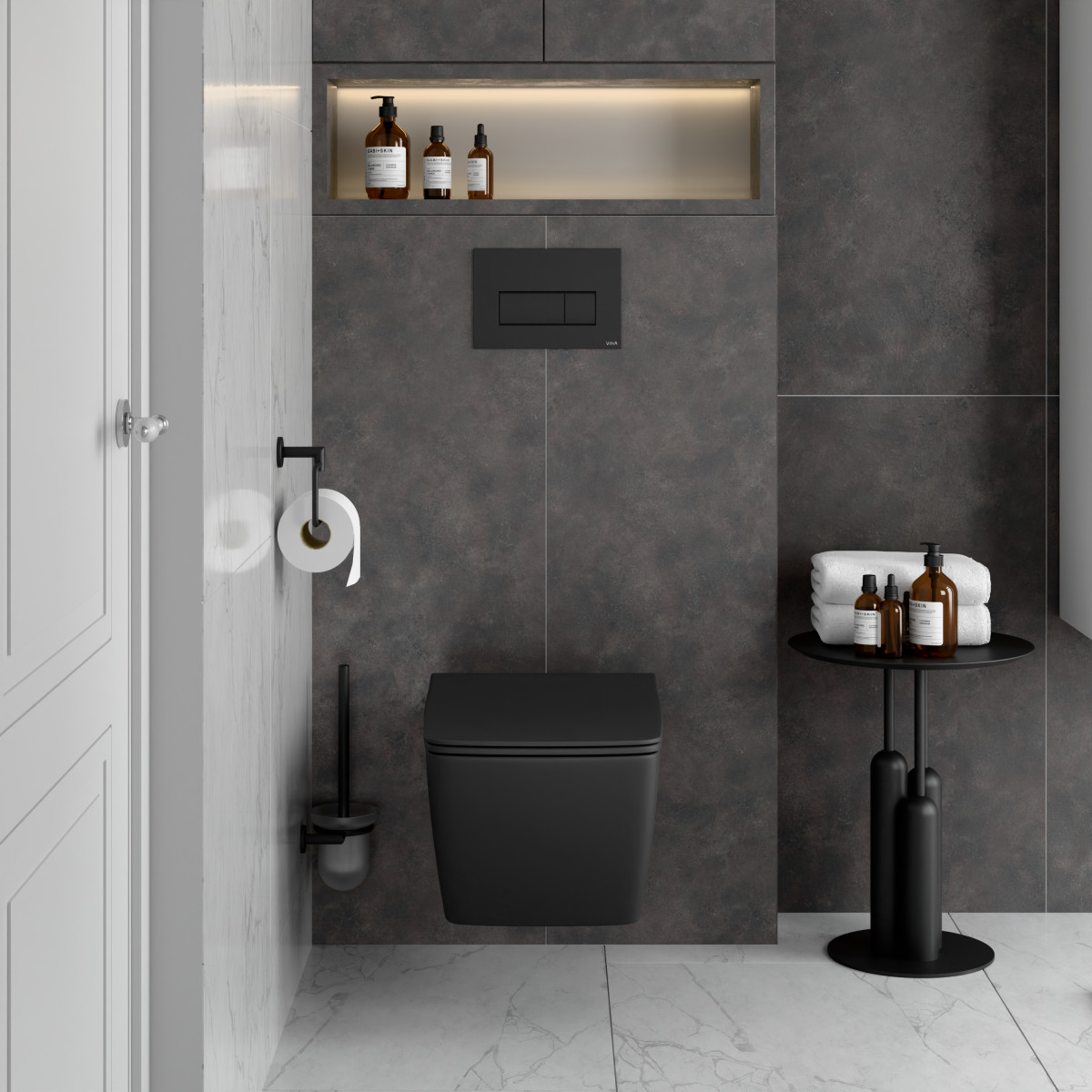 Подвесной унитаз VitrA Metropole 7672B083-0101 безободковый Rim-ex матовый черный санитарный фарфор антибактериальное покрытие Hygiene