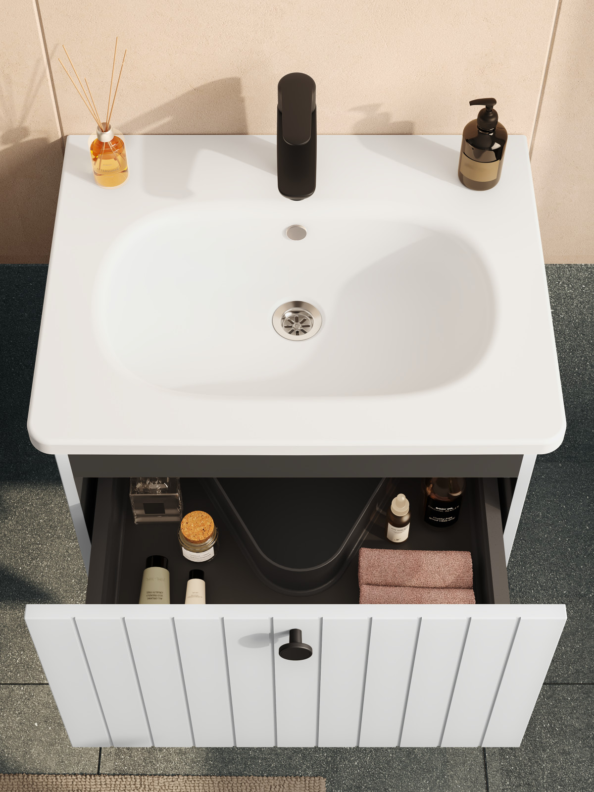 Тумба с раковиной для ванной VitrA Root Groove 69415 60 см матовая белая МДФ