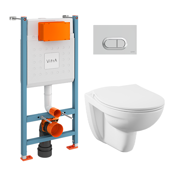 Инсталляция с унитазом VitrA Normus 9773B003-7206 комплект 4 в 1 с сиденьем микролифт цвет клавиши глянцевый хром