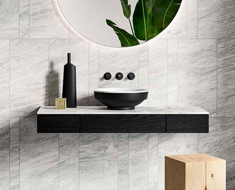 Модуль 90 см под раковину с ящиками, правосторонний, черный дуб