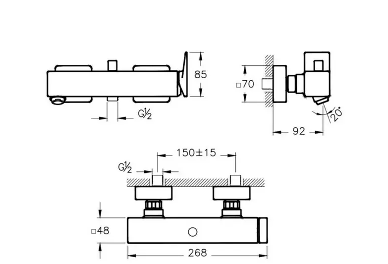 Смеситель для ванны и душа Vitra Brava, хром, A42613EXP