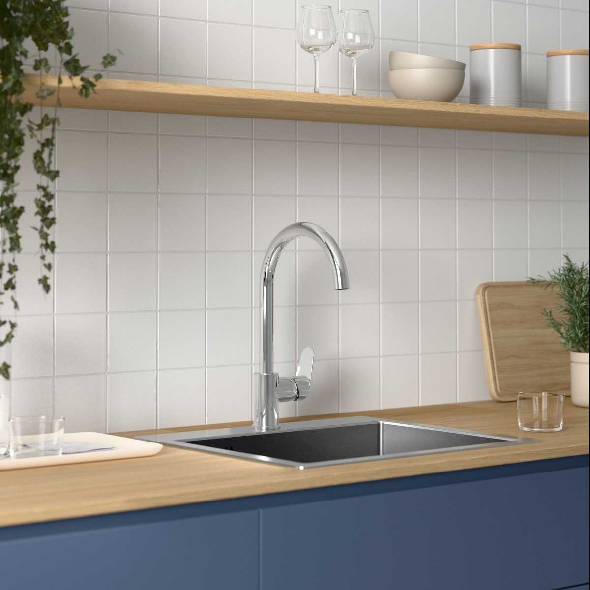 Смеситель для кухни VitrA Flow Round (Флоу Раунд) A43407EXP с поворотным изливом однорычажный хром латунь