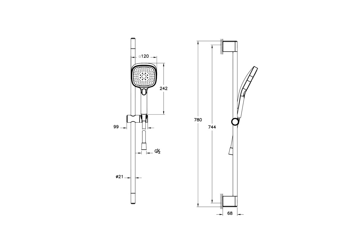 Душевая стойка VitrA Core Square A45917EXP с ручным душем без смесителя хром