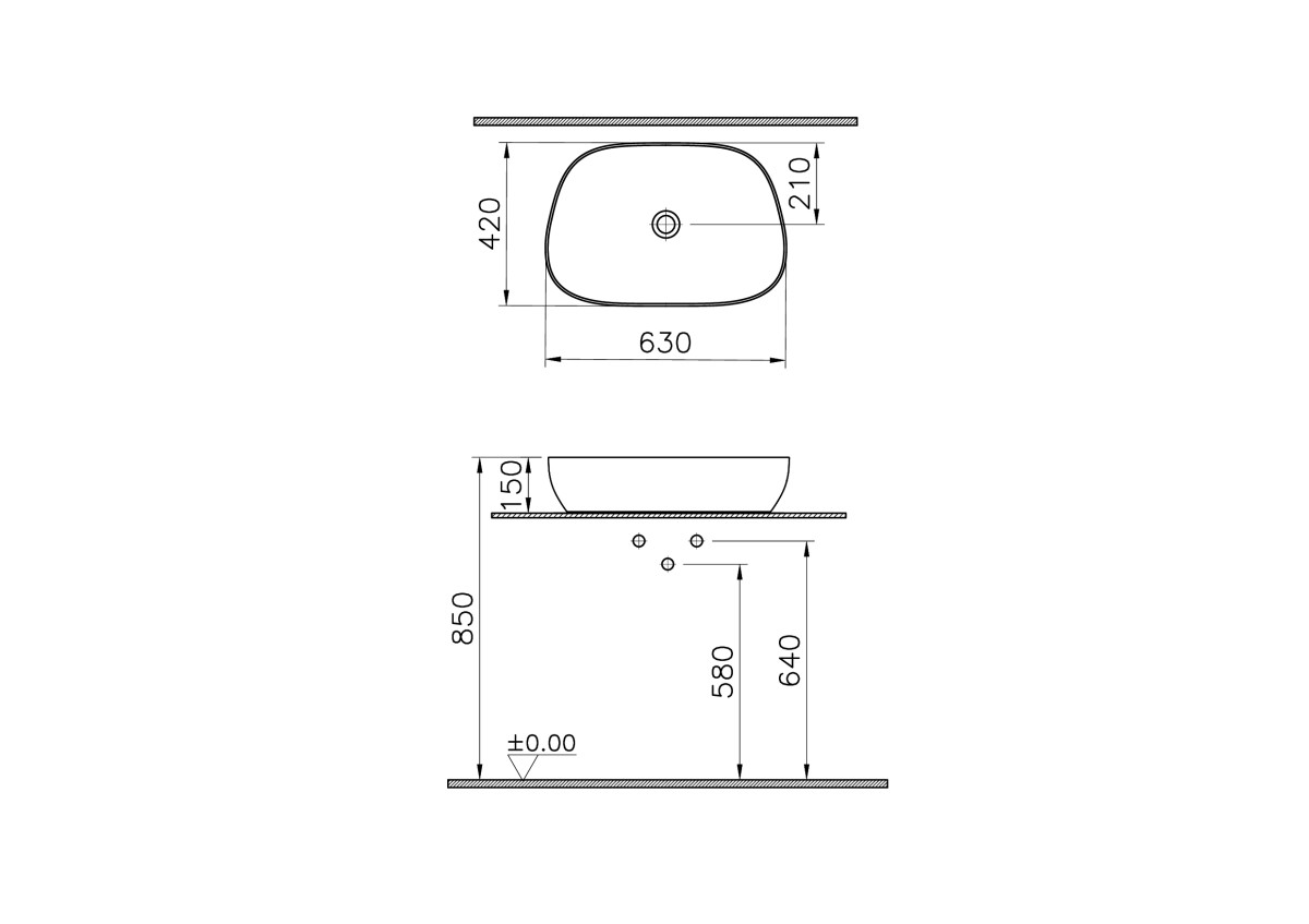 Раковина чаша VitrA Outline Recycled 7993B066-0016 63 x 42 см накладная матовая бежевая антибактериальное покрытие Hygiene