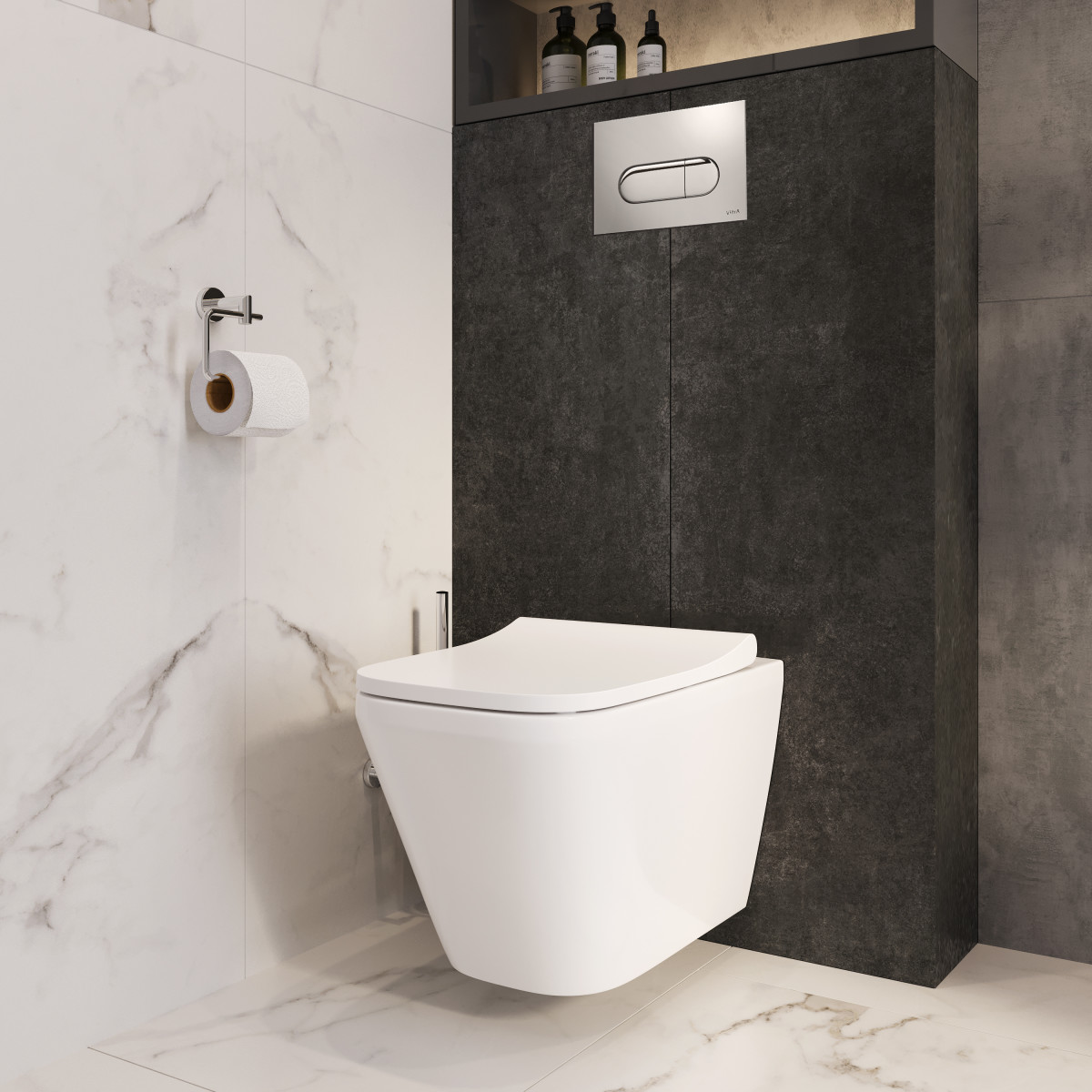 Инсталляция с унитазом VitrA Integra (Интегра) Square (Скуэр) (Интегра Скуэр) 9856B003-7207 комплект 4 в 1 с сиденьем микролифт безободковый цвет клавиши глянцевый хром