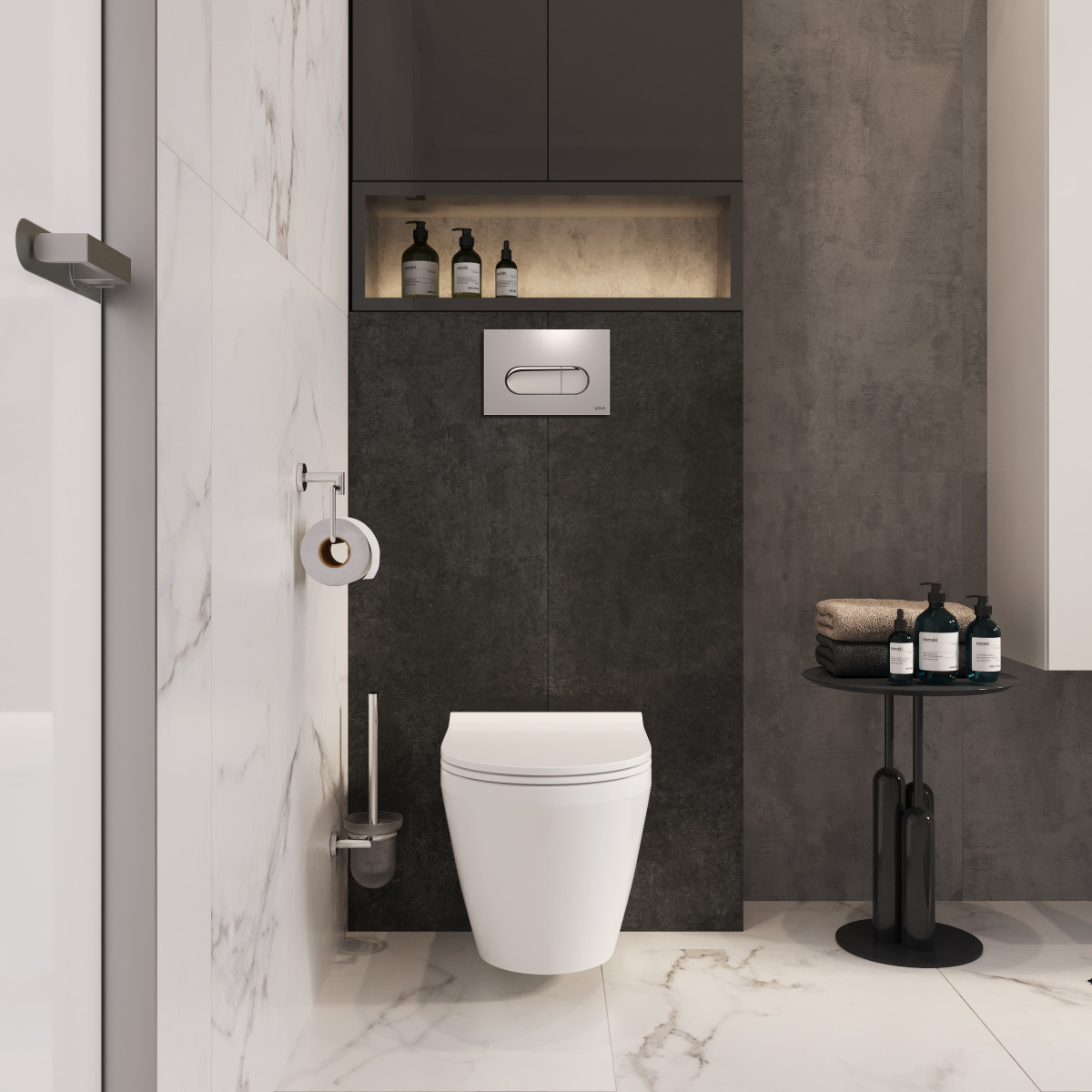 Инсталляция с унитазом VitrA Integra Round 9004B003-7202 комплект 4 в 1 с сиденьем микролифт безободковый цвет клавиши матовый хром