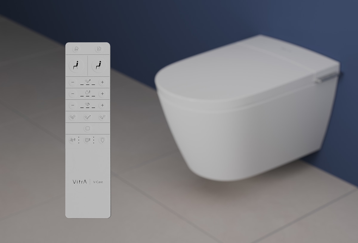 Умный унитаз VitrA V-Care 3 Prime (Ви-Кеар 3 Прайм) подвесной, смыв торнадо, управление из приложения, с пульта, с боковых клавиш, персональные настройки, вариативность струи, система самоочистки, автоматическое открывание