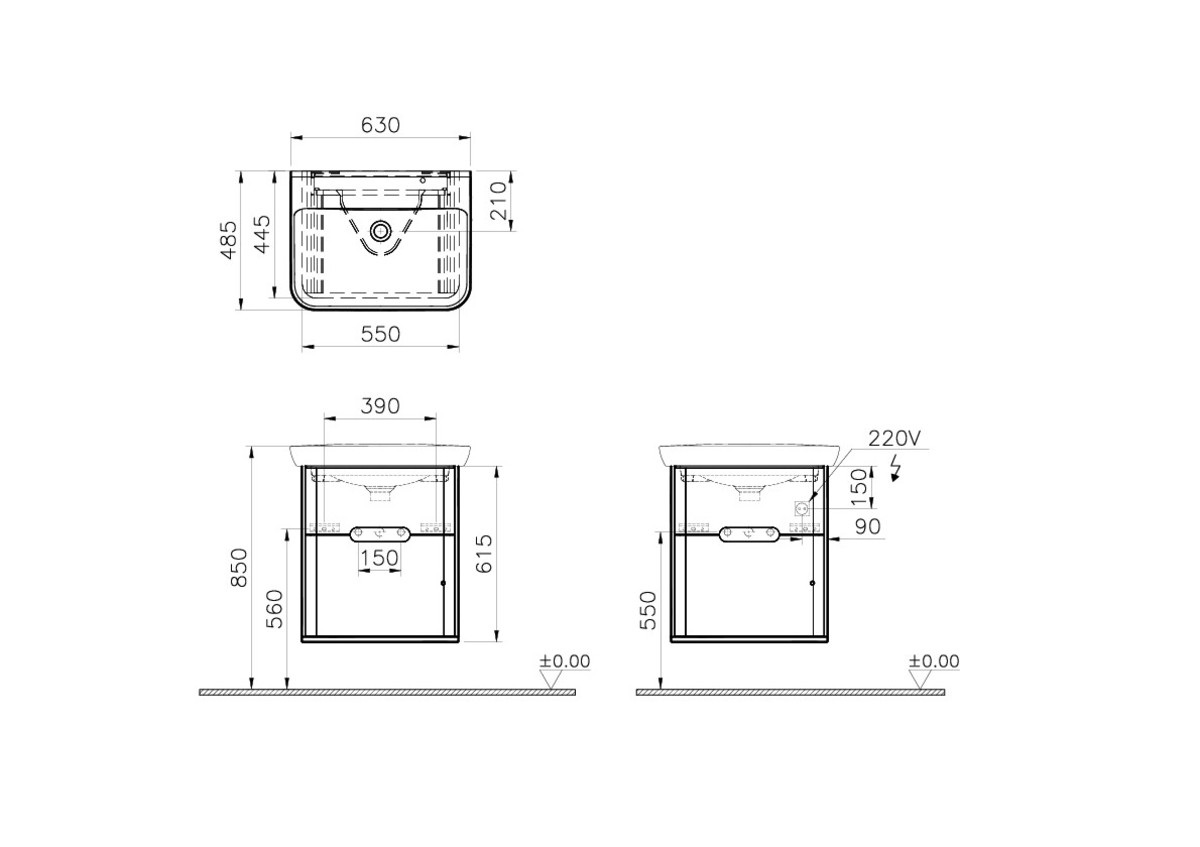 Тумба с раковиной для ванной VitrA Sento (Сенто) 60834 65 см матовая антрацит МДФ