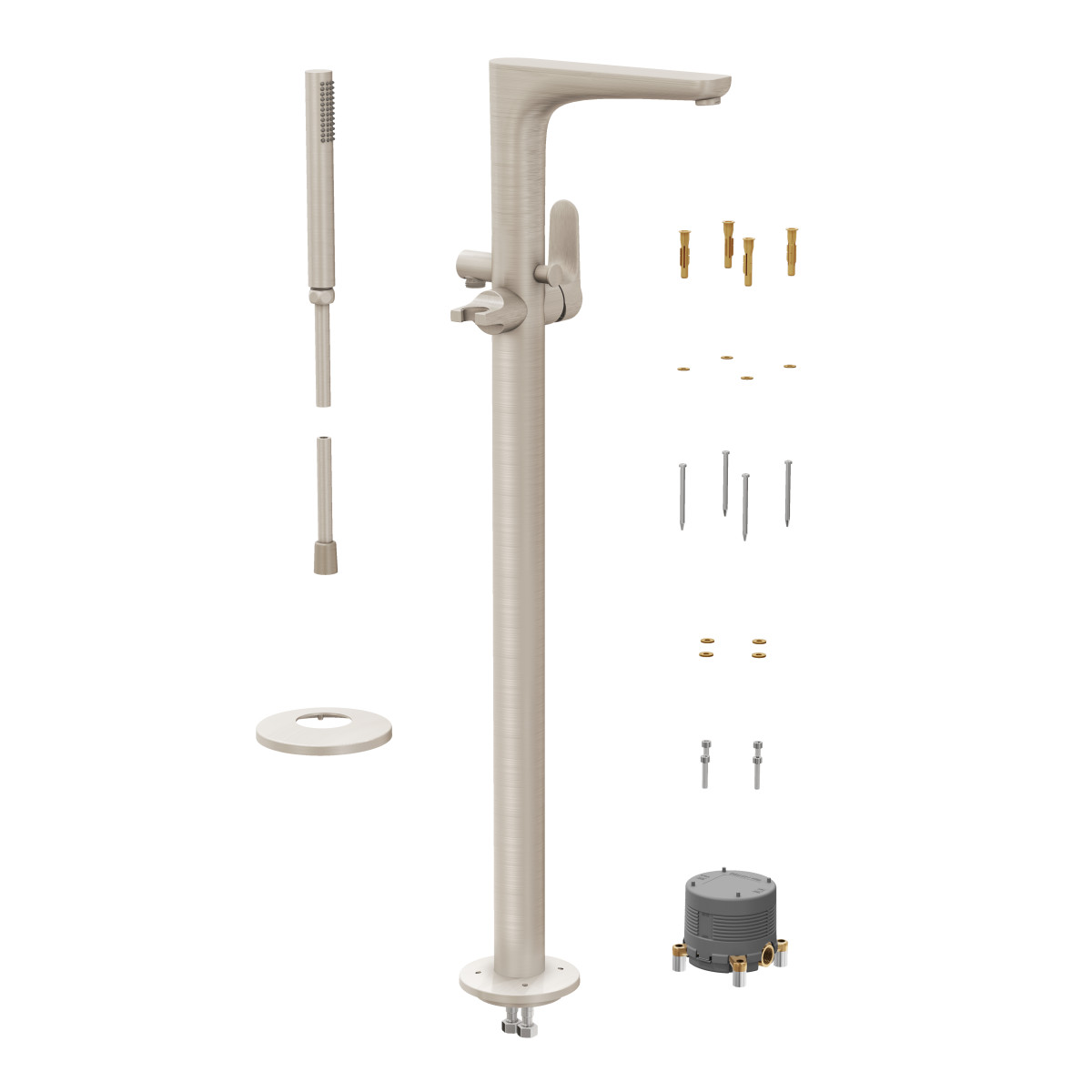 Смеситель для ванны VitrA Root Round A4274134EXP напольный с ручным душем брашированный никель латунь