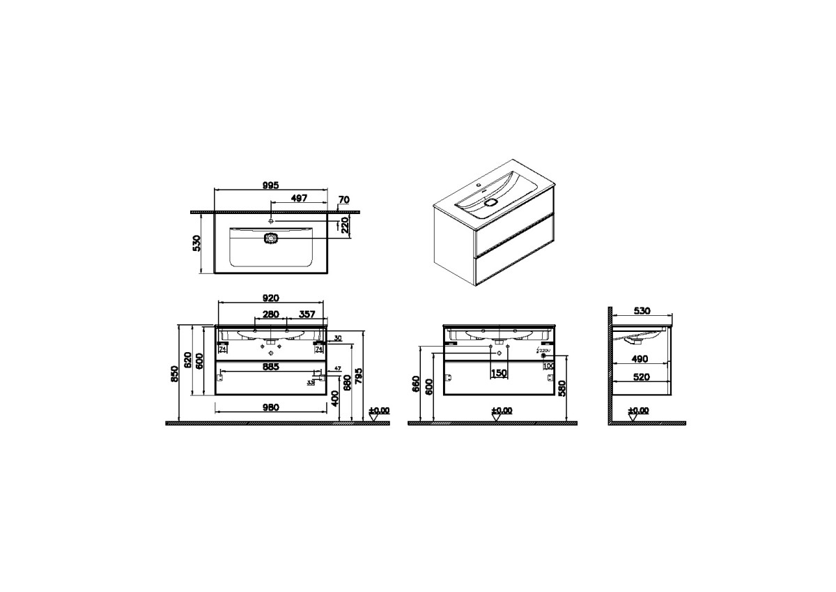 Тумба с раковиной для ванной VitrA Metropole Edge 67156 100 см грецкий орех МДФ