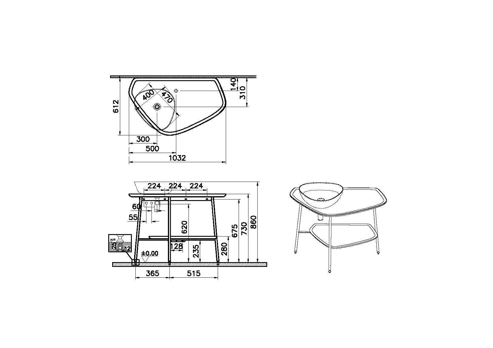 Столешница с раковиной VitrA Plural 62571 100 см отдельностоящая матовая белая керамика