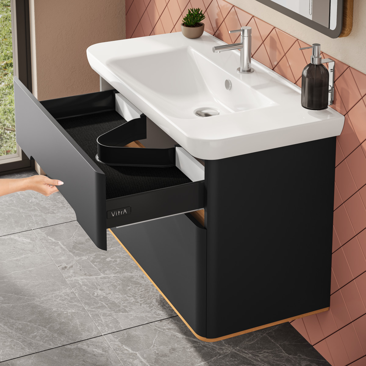 Тумба с раковиной для ванной VitrA Sento (Сенто) 60838 100 см матовая антрацит МДФ