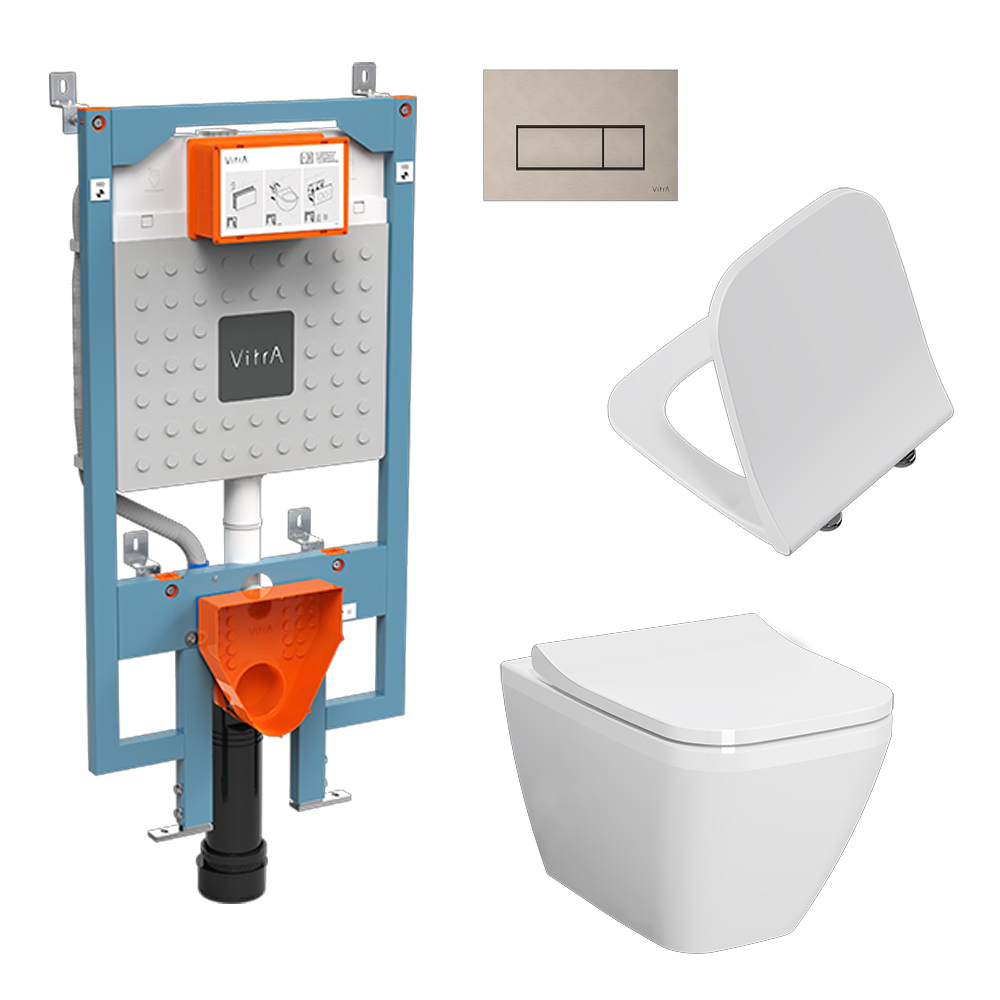 Комплект Vitra Integra Square Инсталяция VitrA V8 с подвесным унитазом Instegra Square и клавиша смыва
