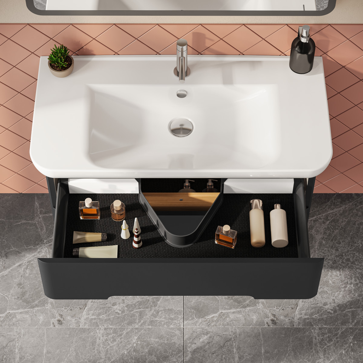 Тумба с раковиной для ванной VitrA Sento 60838 100 см матовая антрацит МДФ