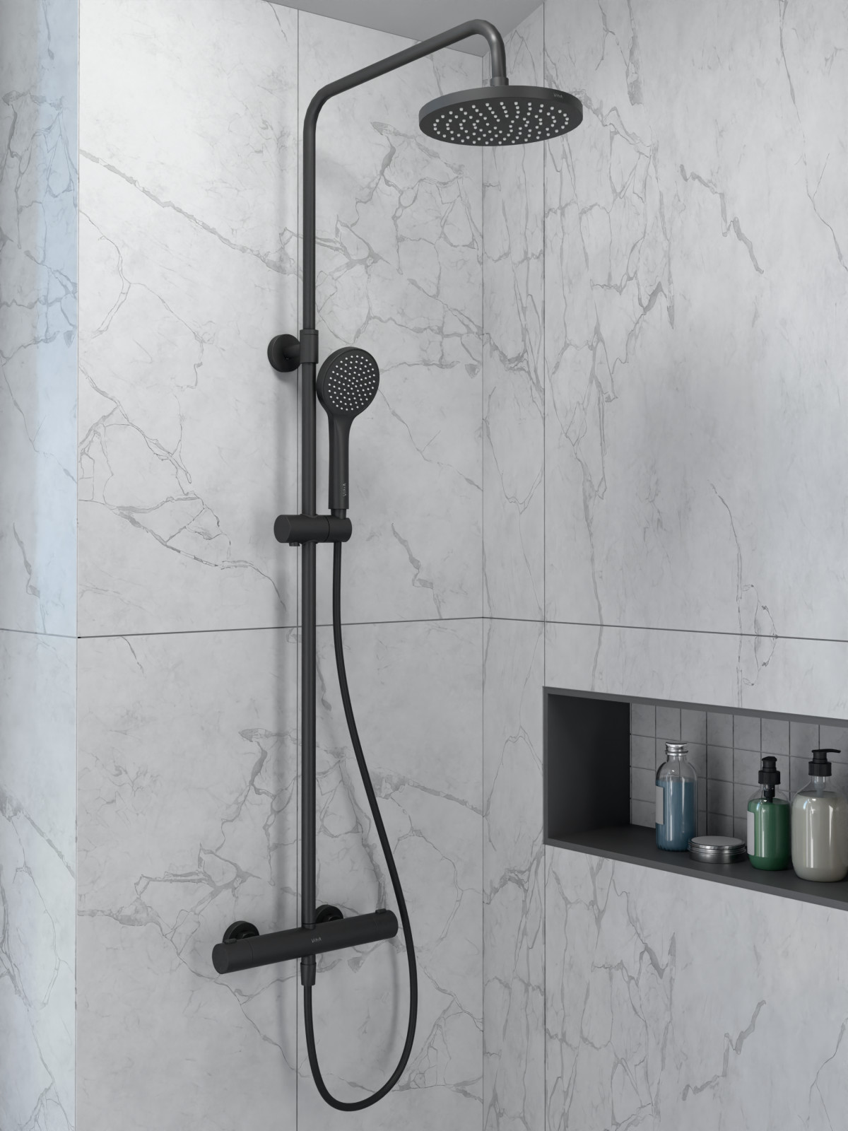 Душевая система VitrA Joy (Джой) A4729836EXP с термостатическим смесителем и ручным душем матовая черная