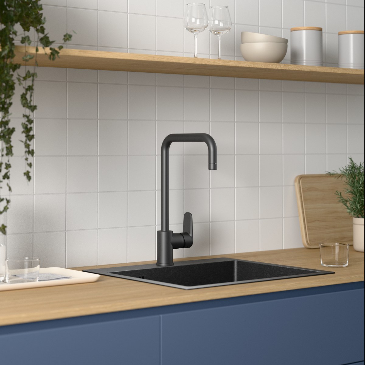 Смеситель для кухни VitrA Flow Soft (Флоу Софт) A4342636EXP с поворотным изливом однорычажный матовый черный латунь