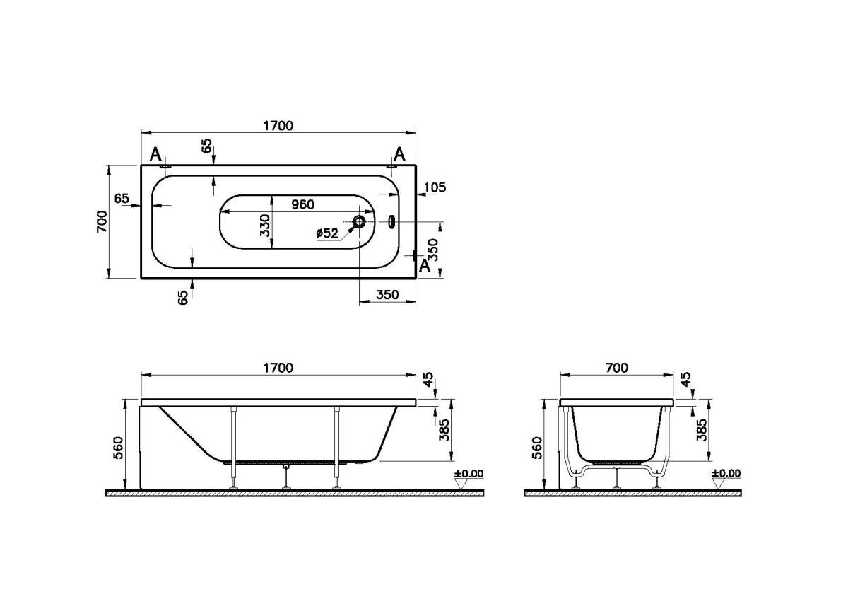 Ванна VitrA Optimum Neo 64530001000 170 x 70 см акриловая прямоугольная белая