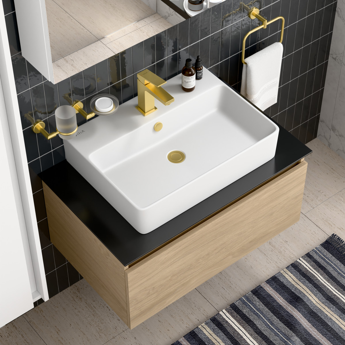 Смеситель для раковины VitrA Minimax Square A4372025EXP однорычажный брашированное золото латунь