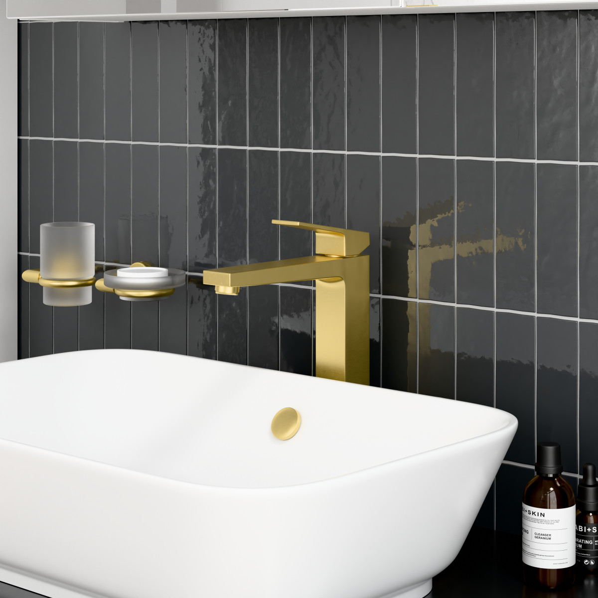 Смеситель для раковины-чаши VitrA Minimax S (Минимакс С)quare (Минимакс Скуэр) A4372425EXP однорычажный брашированное золото латунь
