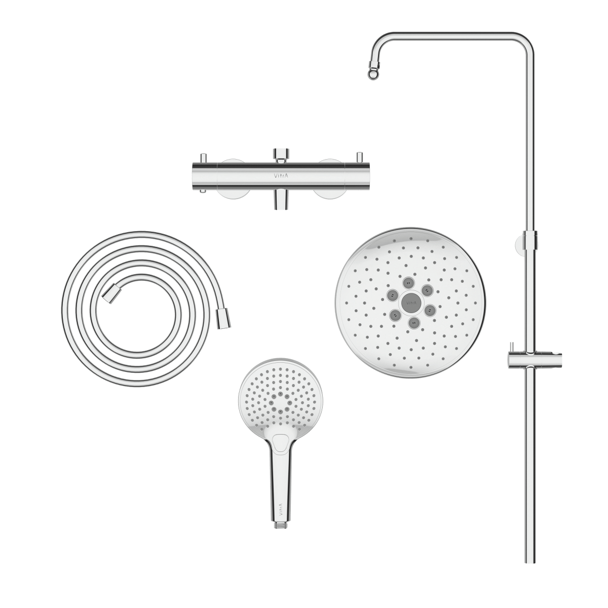 Душевая система VitrA Aquaheat (Аквахит) A47205EXP, с термостатическим смесителем и ручным душем, хром, латунь