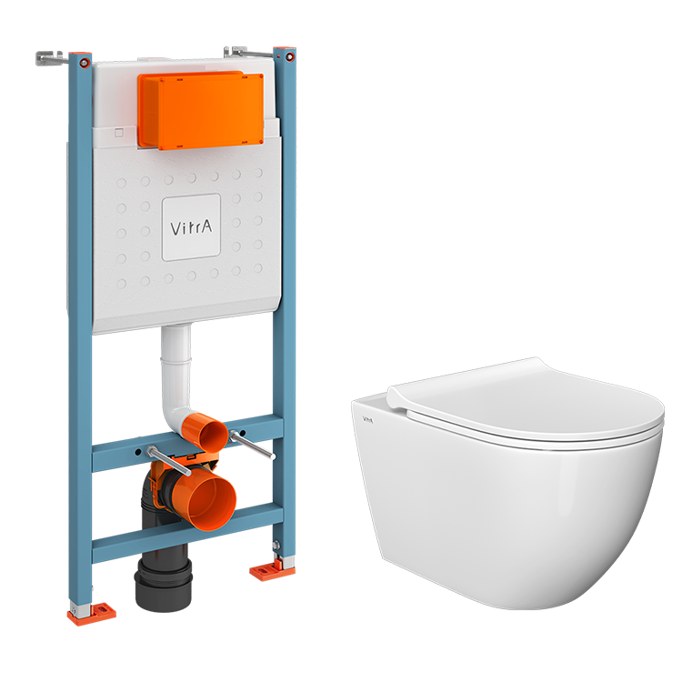 Инсталляция с унитазом VitrA Mia Round 9873B003-7205 комплект 3 в 1 с сиденьем микролифт безободковый
