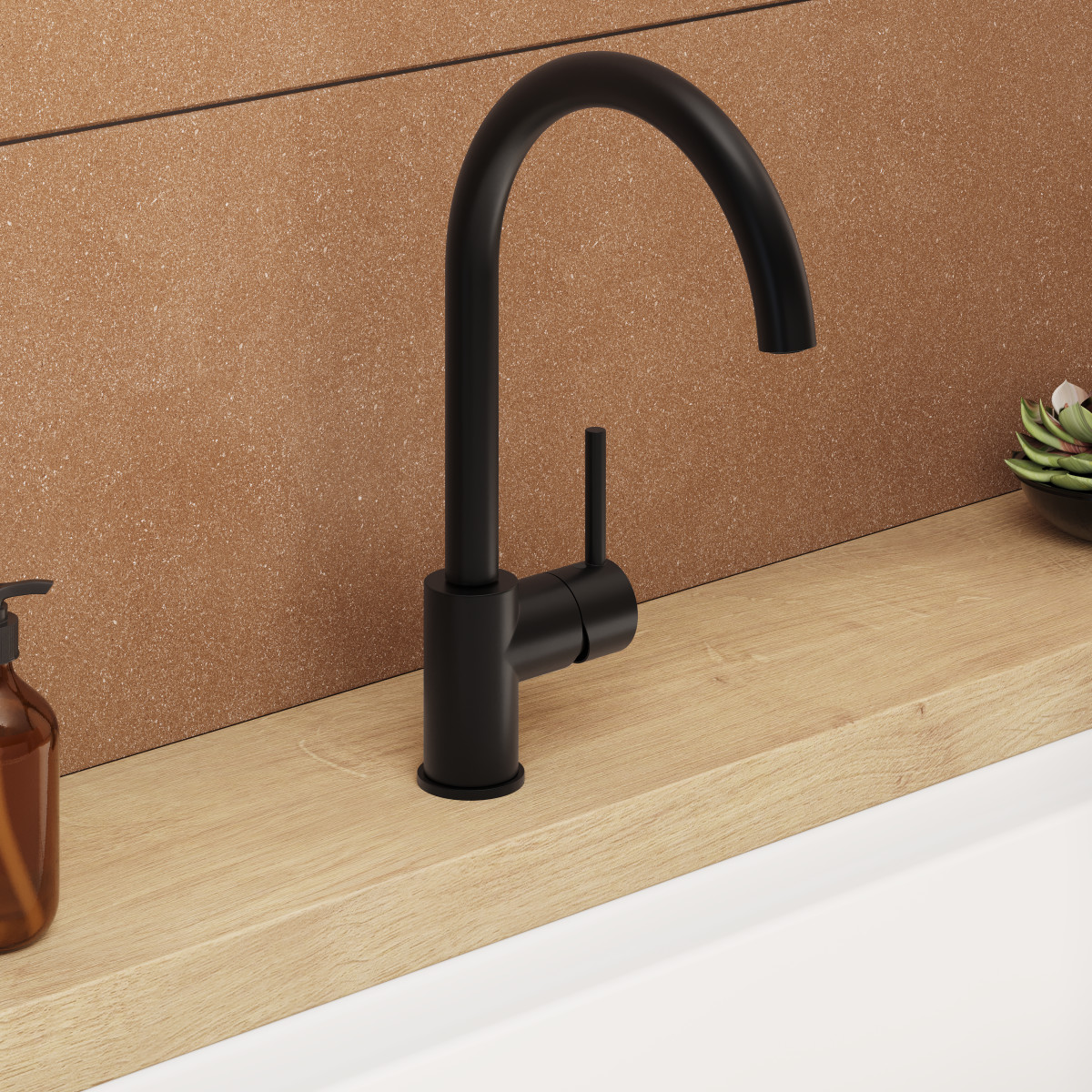 Смеситель для кухни VitrA Minimax S A4209136EXP с поворотным изливом однорычажный матовый черный латунь