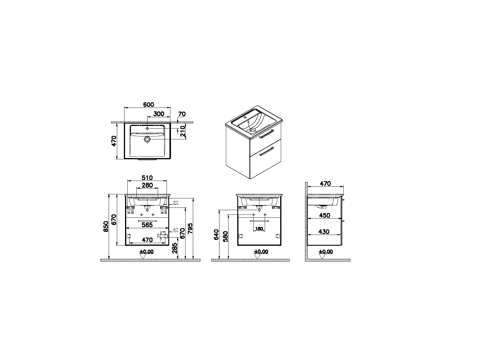 Модуль Root 60 см с квадратной раковиной, глянцевый белый