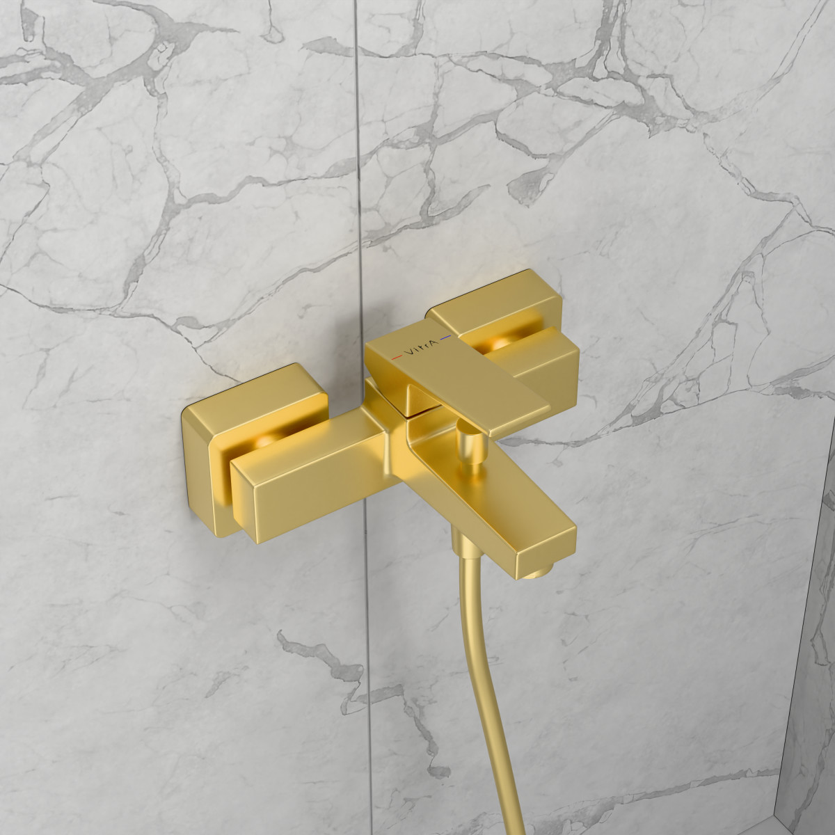 Настенный смеситель для ванны VitrA Minimax S (Минимакс С)quare (Минимакс Скуэр) A4352025EXP однорычажный брашированное золото латунь