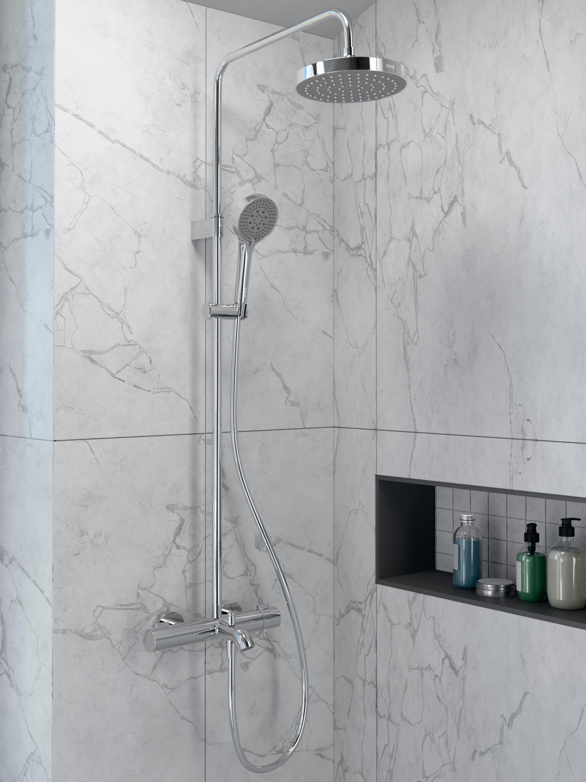 Душевая система VitrA Base Round (Раунд) (Бейс Раунд) A47303EXP с термостатическим смесителем и ручным душем хром латунь